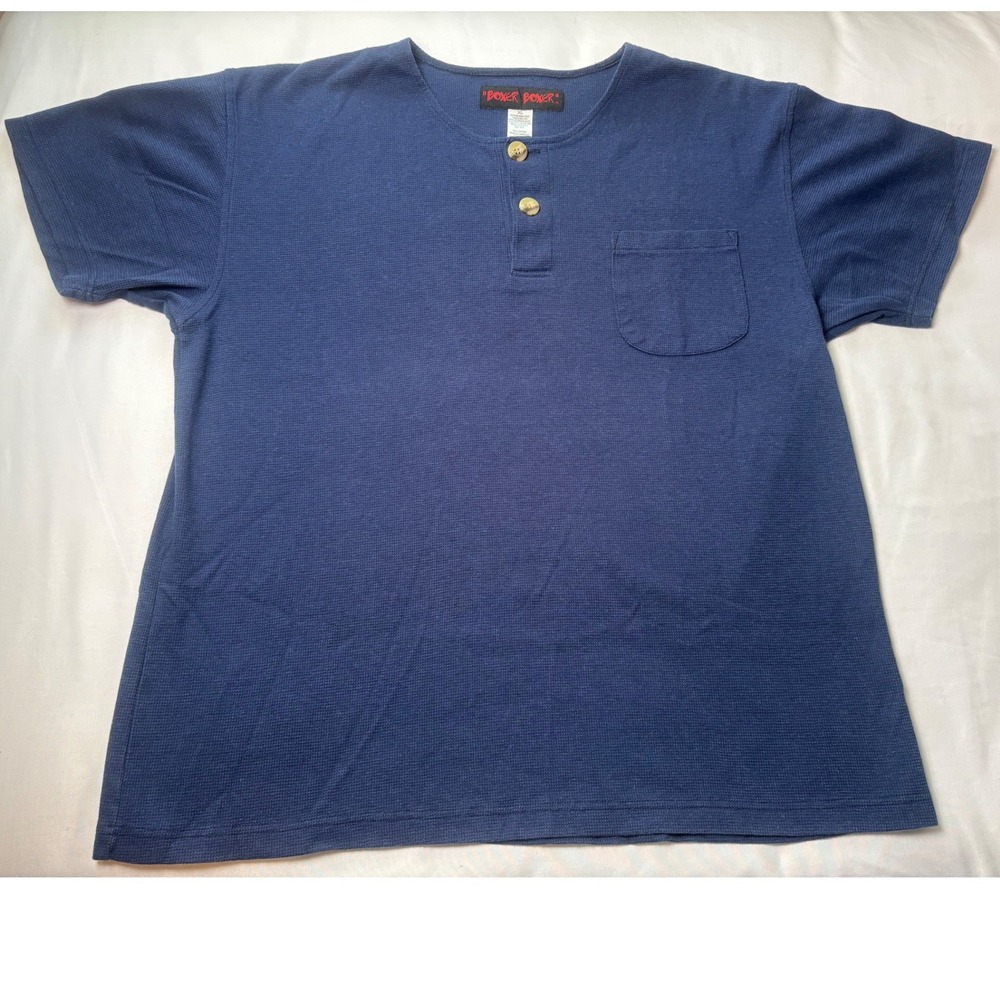 Boxer Boxer Henley Shirt Mens XL Blue Excellent Waffle Knit Pocket Short Sleeve